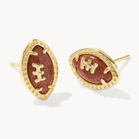 NWT IN BOX new Kendra Scott earrings Football Gold Stud Earrings in Orange Golds - Picture 1 of 1